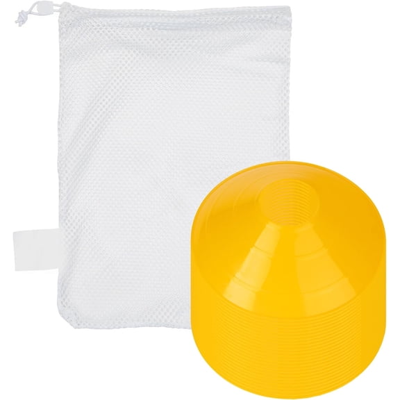 Champion Sports Set of 25 Cones with Mesh Bag, Yellow, 7.5" x 2"