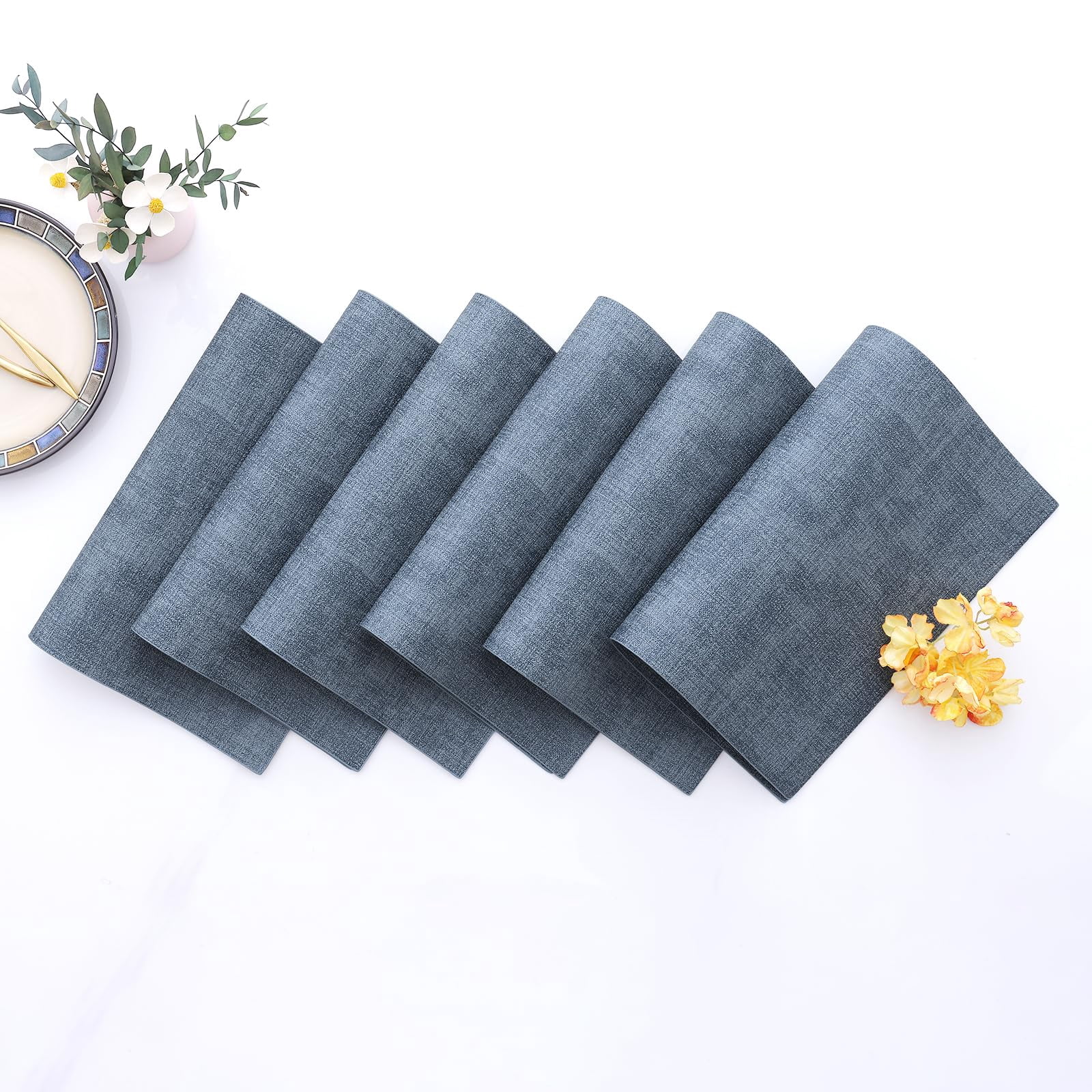 decorUhome Placemats Set of 6, Heat Resistant PU Faux Leather Table Mats, 11.8" x 17", Blue
