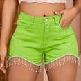 thumbnail image 5 of up to 60% off Gifts Usmixi Womens Stretchy Denim Shorts Party Club Elegant High Waist Tassel Trim Shorts Casual Solid Button Irregular Short Jeans Pants with Pocket Green s, 5 of 7