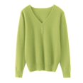 thumbnail image 4 of Women's V-Neck Button Detail Knit Sweater, Loose Fit Long Sleeve Pullover with Slimming Effect, Plus Size Soft Blouse for Layering and Outer Wear, 2025 Casual Comfortable Daily Top Light Green L, 4 of 6
