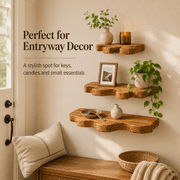 MEHOOM Set of 3 Live Edge Solid Wooden Floating Shelves, Rustic Farmhouse Vintage Wall Shelf Display Decor for Living Room, Bathroom, Bedroom, Brown
