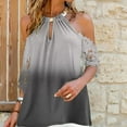 thumbnail image 2 of Leutsin Women Halter O-Neck Gradient Printing Off Shoulder Short Sleeve Hollow Out Tops, 2 of 5
