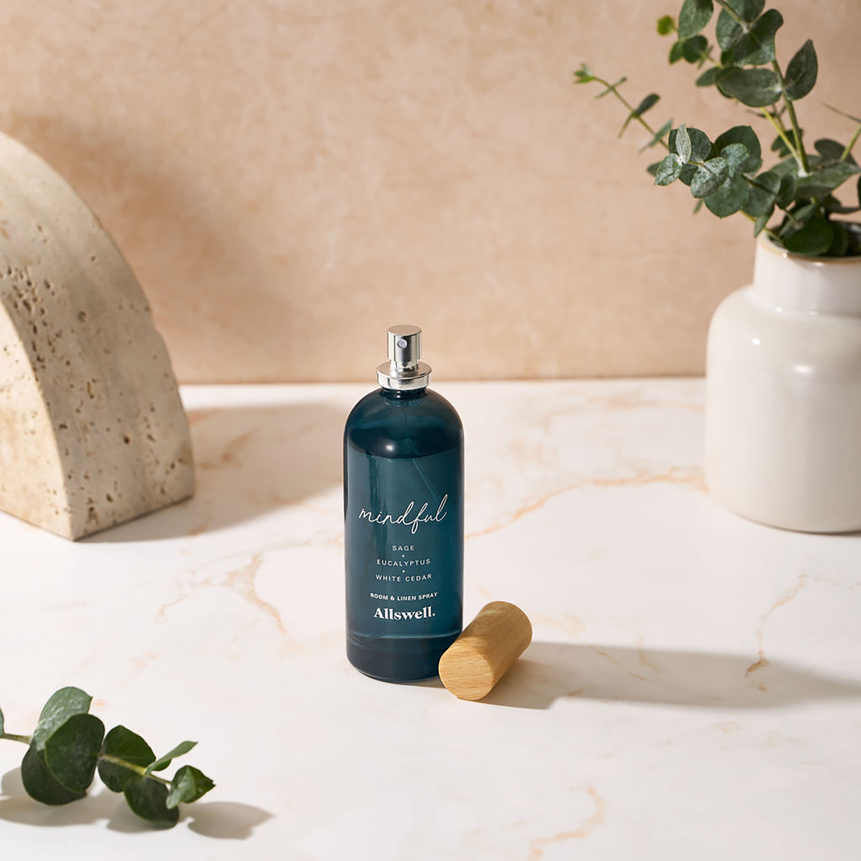 Allswell Mindful (Sage + Eucalyptus + White Cedar) Scented Room and Linen Spray 3.4 Fl Oz (100mL).