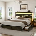 thumbnail image 2 of GUNAITO Queen Bed Frame with Storage Headboard & 4 Drawers, Dark Gray Industrial Metal Platform Bed with Charging Station and LED, 2 of 10