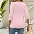 thumbnail image 4 of Womens Shirts 3/4 Sleeves Fashion Solid T-Shirt Women's Three Quarter Sleeve Blouse Round Neck Casual Pleated Tunic Tops, 4 of 4