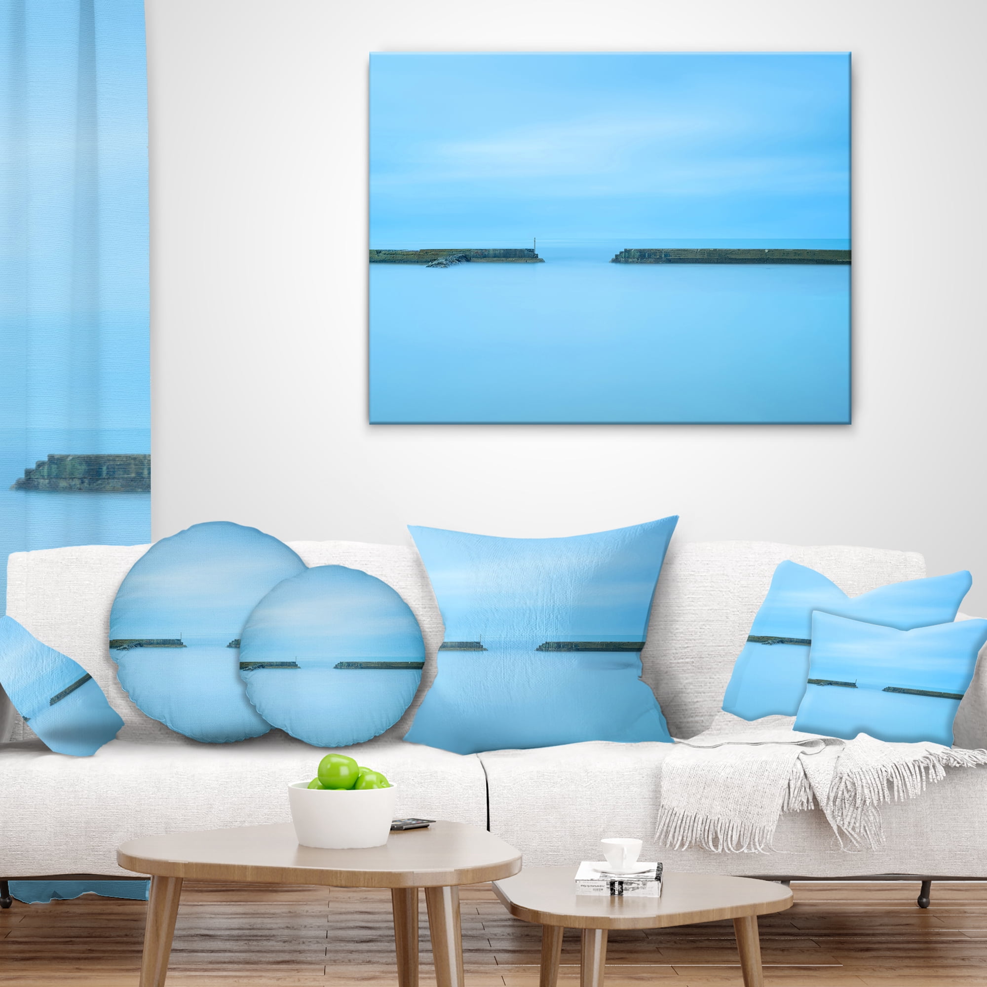 Designart Concrete Pier and Stairs - Seascape Throw Pillow - 12x20