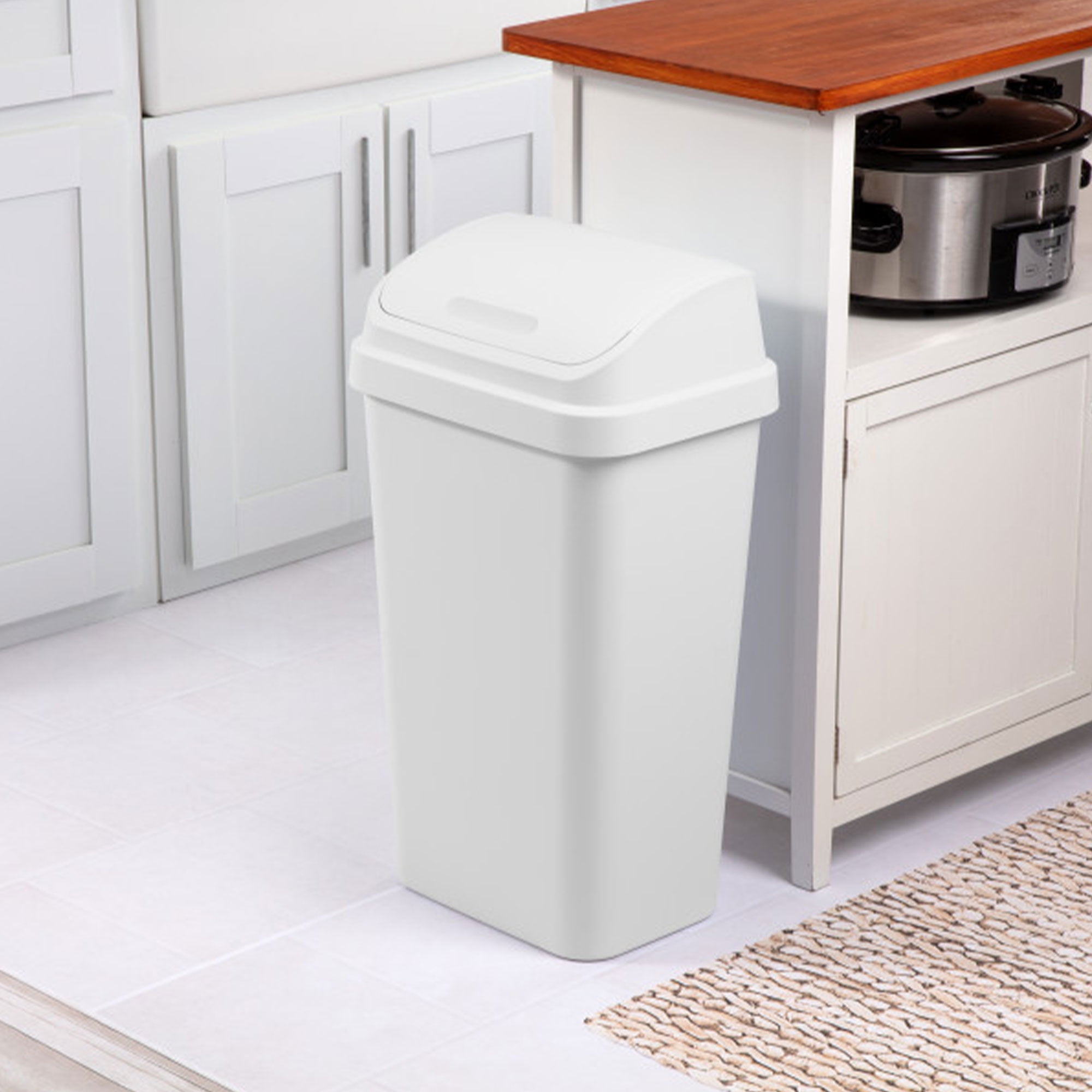 Sterilite 13 Gal Swing Top Lidded Wastebasket Trash Can, White (4 Pack)