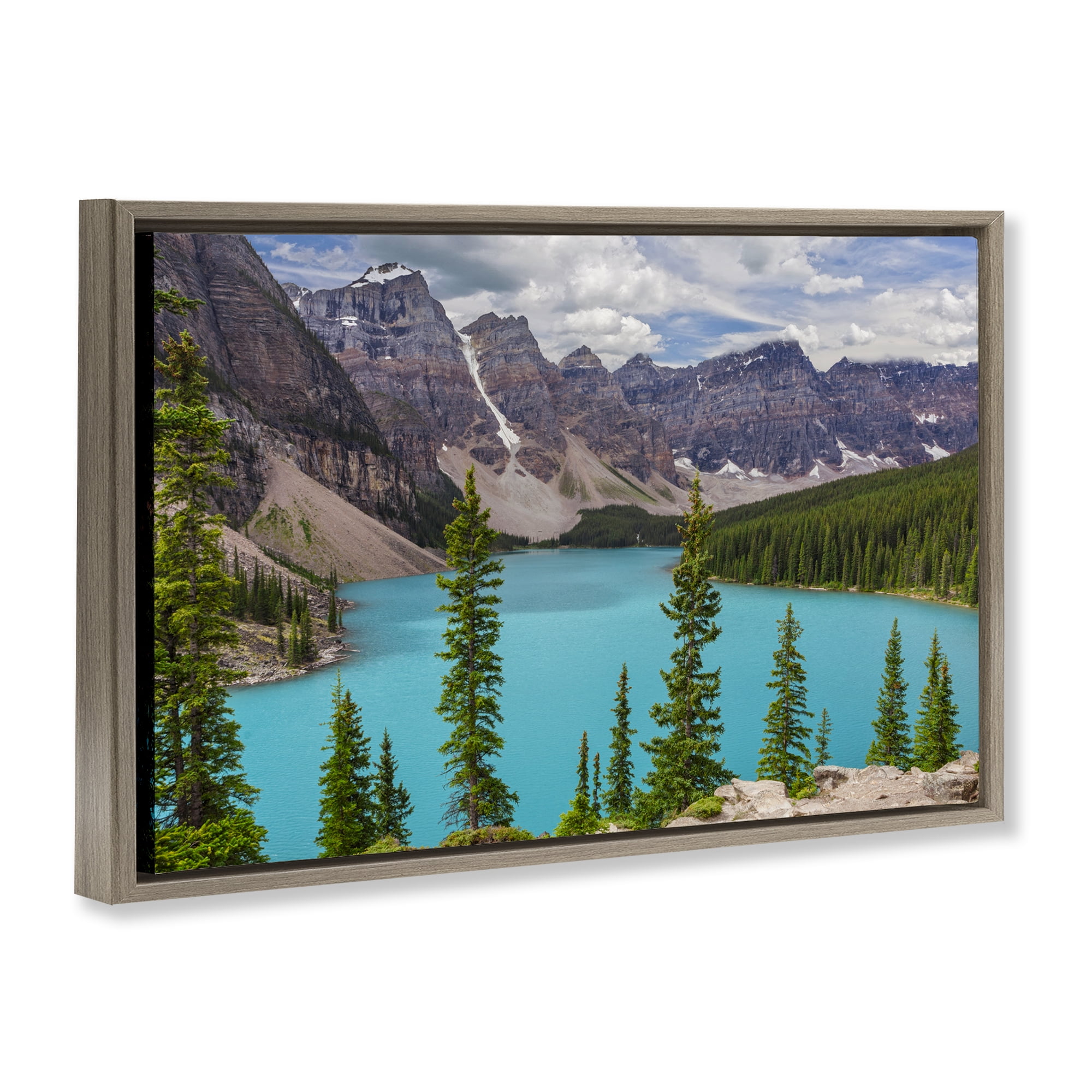 Stupell Industries Vivid Blue Valley Pond Landscape & Nature Photography Brown Floater Framed Canvas Art Print Wall Art, 25 x 17