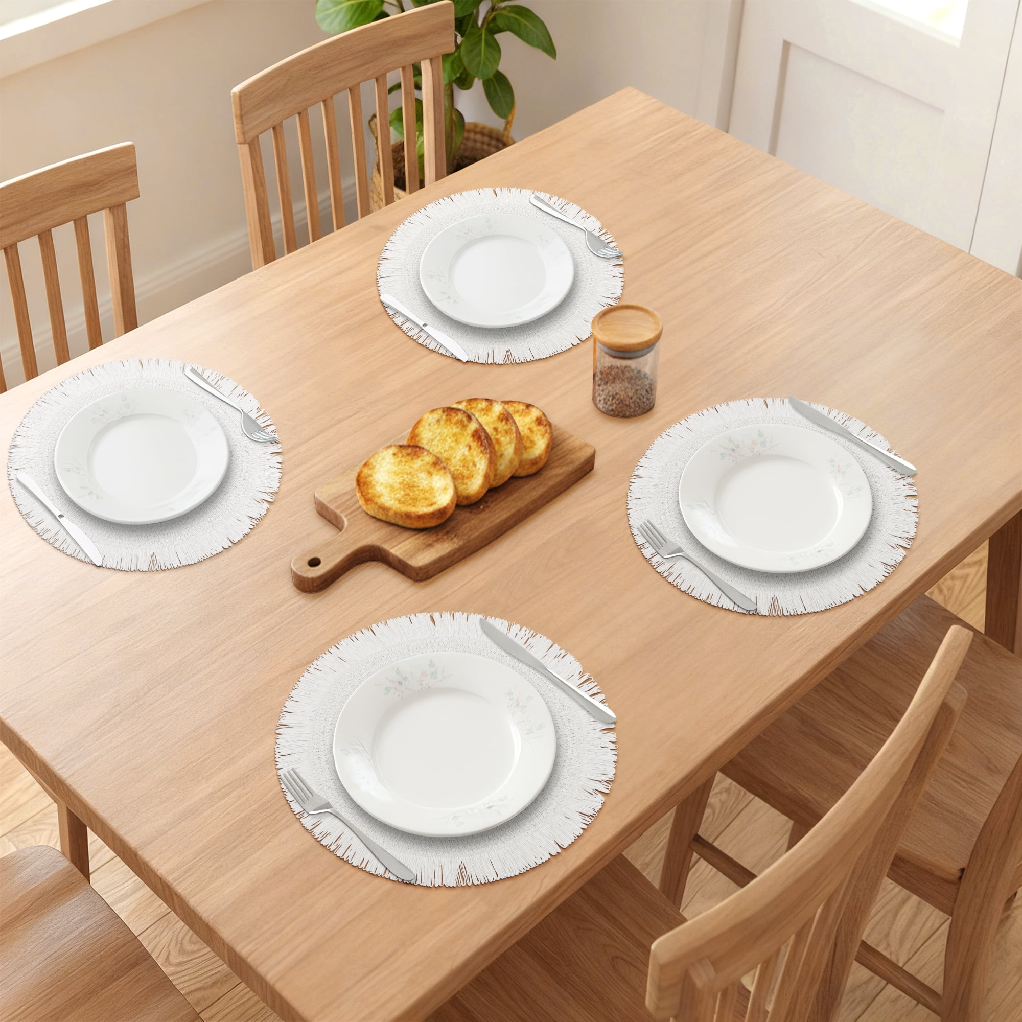 Unique Bargains Rustic Woven Round Placemats 6pcs White 15"x15"