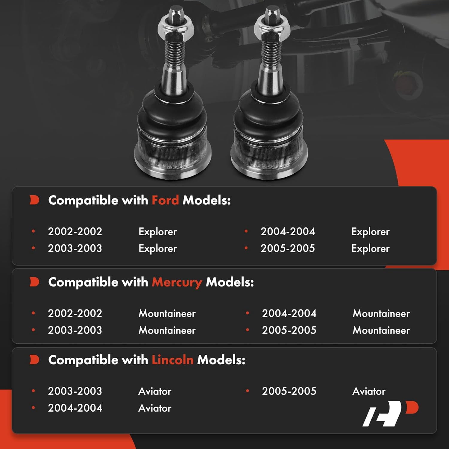 A-Premium Set of 2, Front Upper Ball Joint Compatible with Ford Explorer 2002-2005, Lincoln Aviator 2003-2005, Mercury Mountaineer 2002-2005