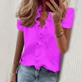 thumbnail image 3 of TKLPEHG Short Sleeve Tops for Women V Neck Ruffles Elegant Shirts Short Sleeve T Shirts Summer Lightweight Solid Color Casual Going Out Tops Loose Blouse(Hot Pink,XL), 3 of 6