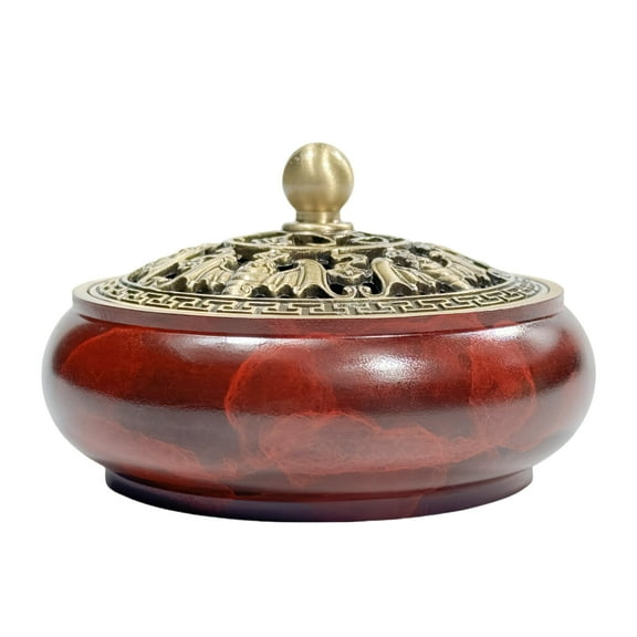 EngooBoly Brass Incense Burner with Holder and Fireproof Cotton, Red