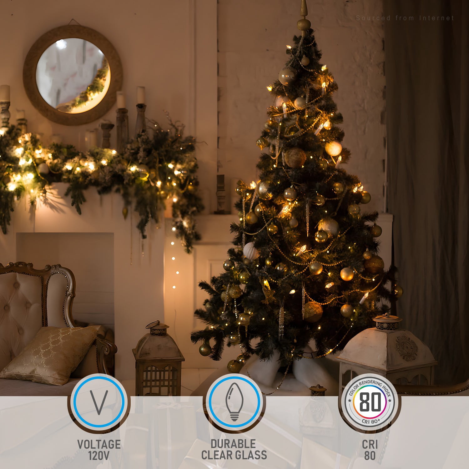50 Pack C7 LED Christmas Light Bulb, 0.6W Clear Glass C7 Replacement Bulbs, 2700K Soft White, E12 Candelabra Base Night Light Bulbs, Non-Dimmable LED Filament Bulb