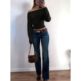 thumbnail image 6 of Women'S Cropped Sweaters Long Sleeve Off the Shoulder Sweater Y2k Going Out Tops Black S, 6 of 8