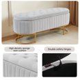 thumbnail image 5 of DRKAT Storage Bench Bedroom Bench, Velvet Oval Upholstered End of Bed Bench with Golden Metal Legs, 46” Modern Tufted Storage Ottoman Bench for Bedroom, Living Room, Entryway, Window, Gray, 5 of 6
