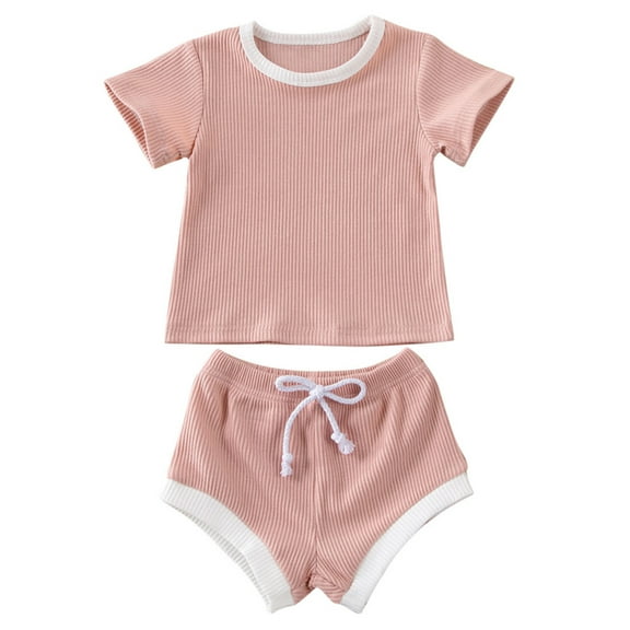 Styles I Love Unisex Baby Kintted Short Sleeve T-shirt and Shorts 2pcs Cotton Outfit (Pink, 100/18-24 Months)