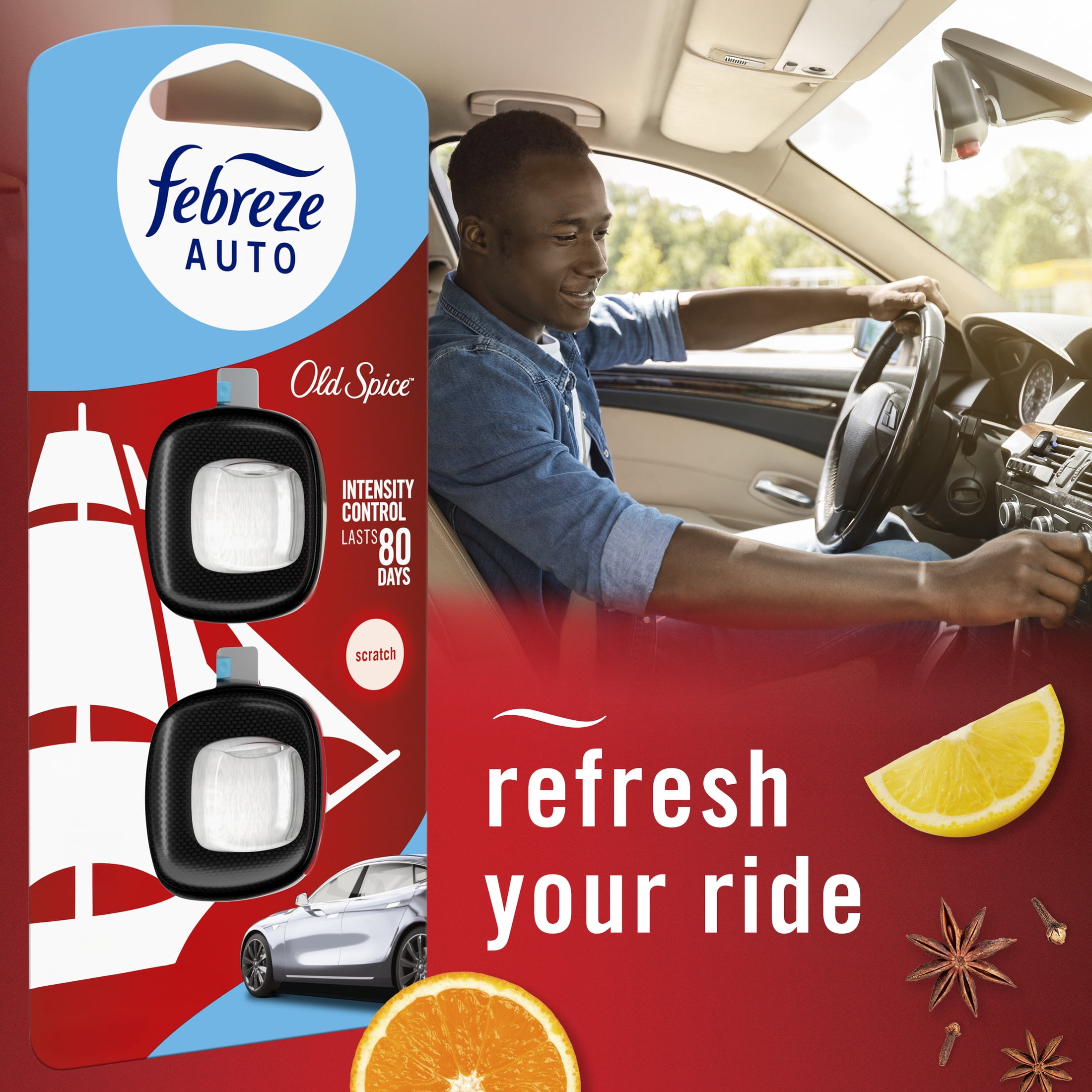 (2 pack) Febreze AUTO Car Air Freshener, Odor-Fighting Car Vent Clip, Old Spice, 2 Count