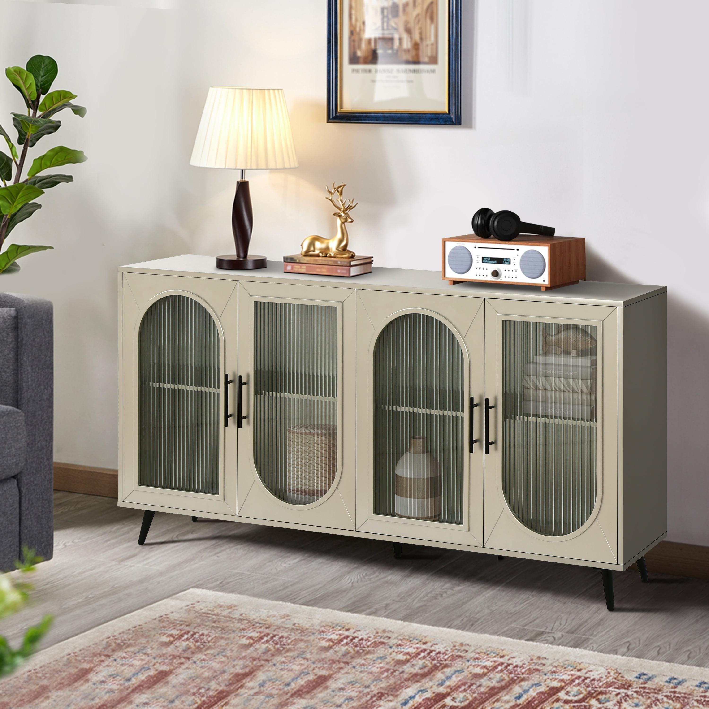 Aukfa TV Stand for 60" 65" TV, TV Console Buffet Cabinet for Living Room, Green