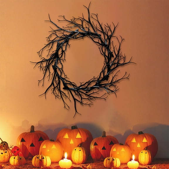 Miwamany Halloween Decorations, Halloween Wreaths for Front Door Black Leaves Halloween Decor for Doors Porch Wall, Gothic Party Horror Room Decor