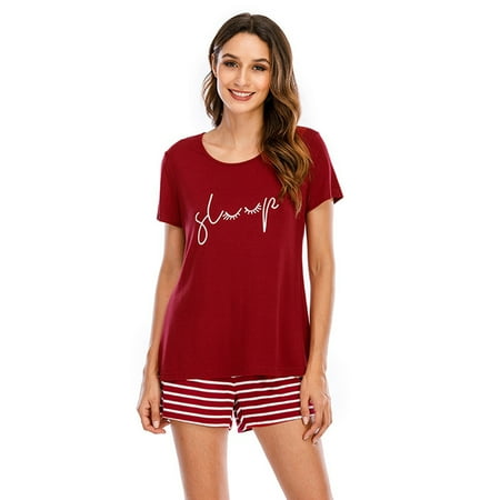 

Womens Pajama Set Striped Short Sleeve Sleepwear Pjs Sets