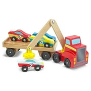 Melissa & Doug Magnetic Car Loader Wooden Toy Set With 4 Cars and 1 Semi-Trailer Truck