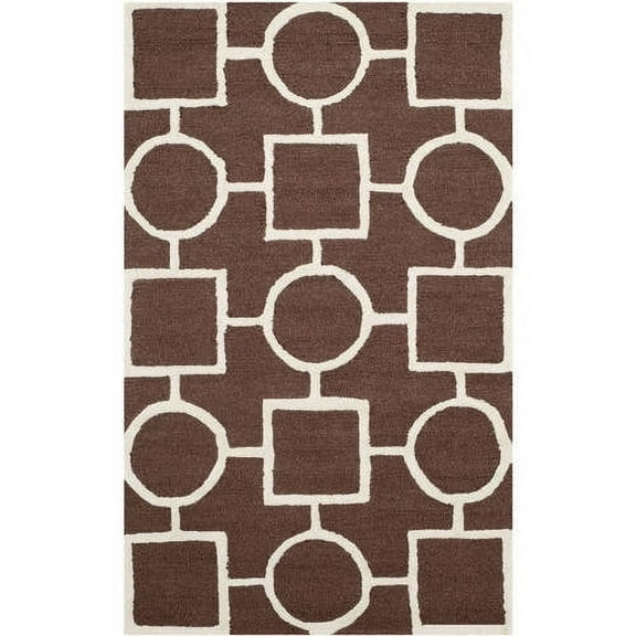 SAFAVIEH Cambridge Joyce Geometric Shapes Wool Area Rug, Dark Brown/Ivory, 6' x 9'