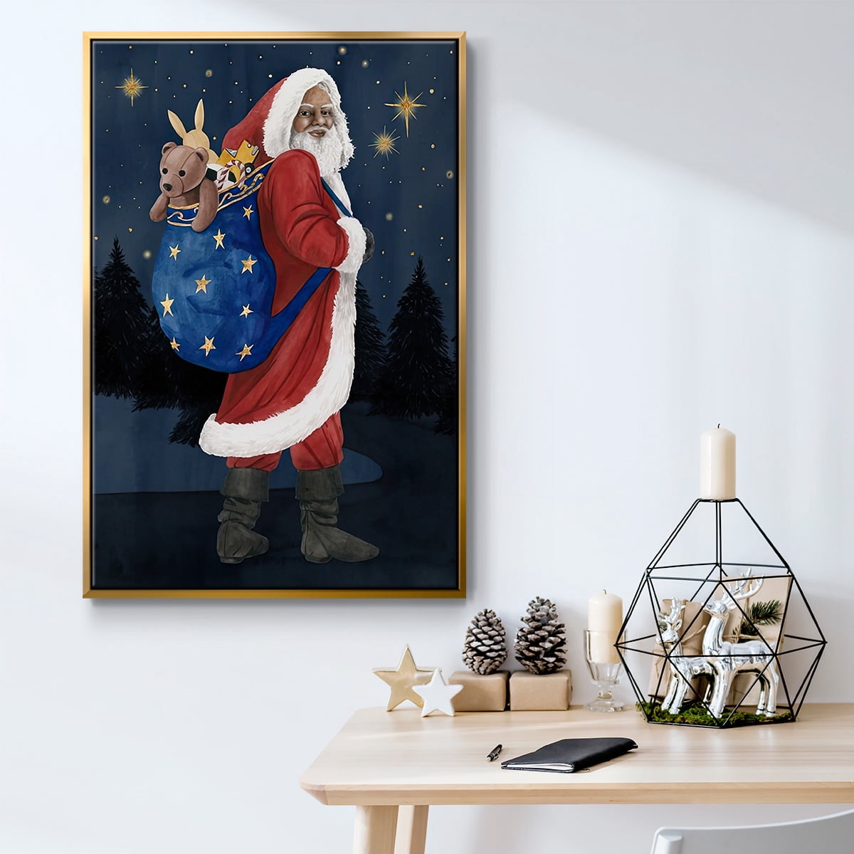 Celestial Christmas Collection B - Framed Gallery Wrapped Holiday Canvas - 25 x 37 - Gold Frame