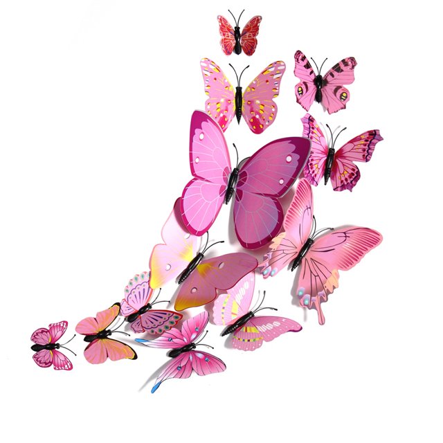Billuyoard 12 Uds 3D mariposa pegatina de pared en la pared decoración del hogar mariposas para niños habitación de bebé dormitorio techo decoración Decoración del hogar Rosado rojo Billuyoard HA002018-03