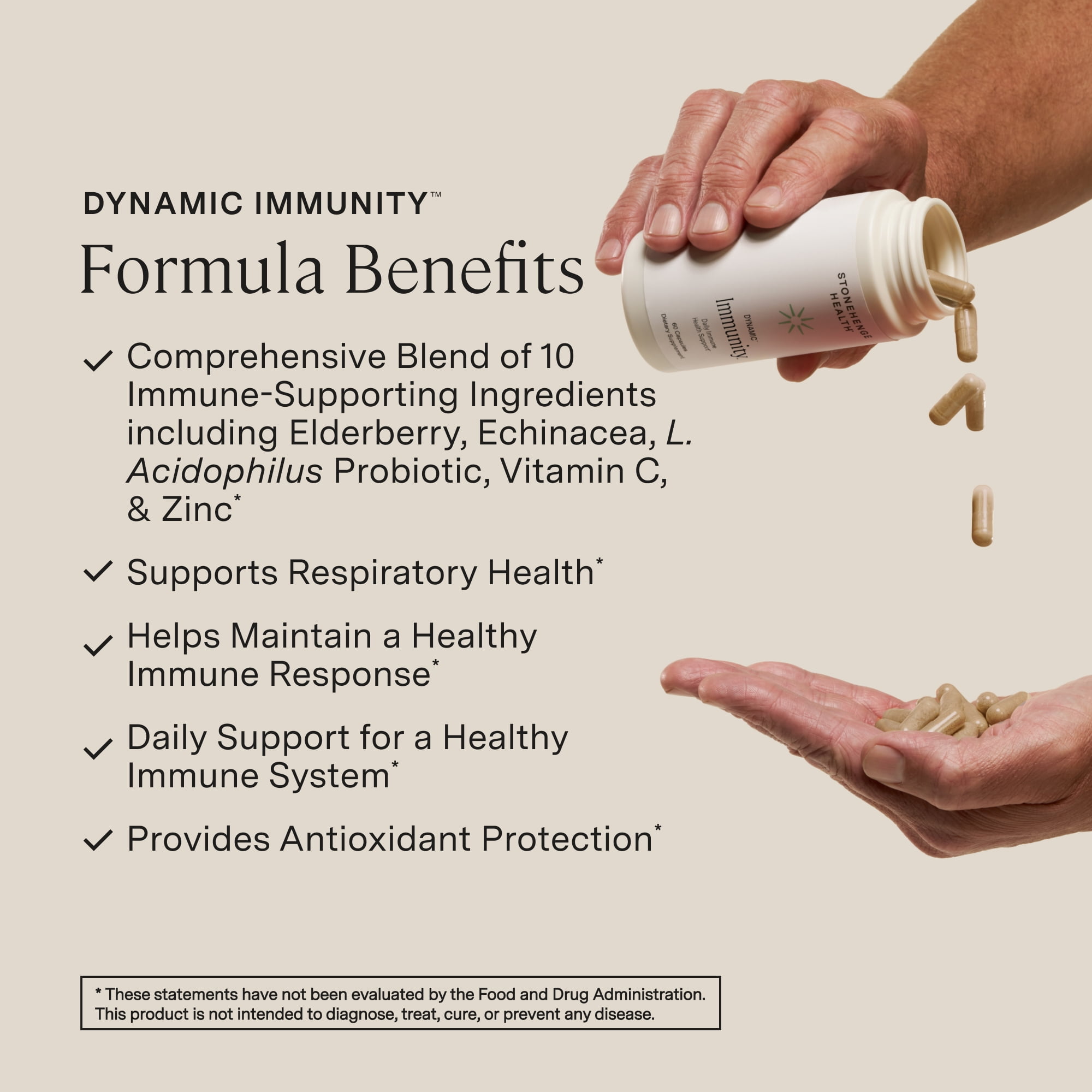 Stonehenge Health Dynamic Immunity Daily Supplement 10-in-1 Immune System Boosters Zinc, Vitamin C, Probiotic