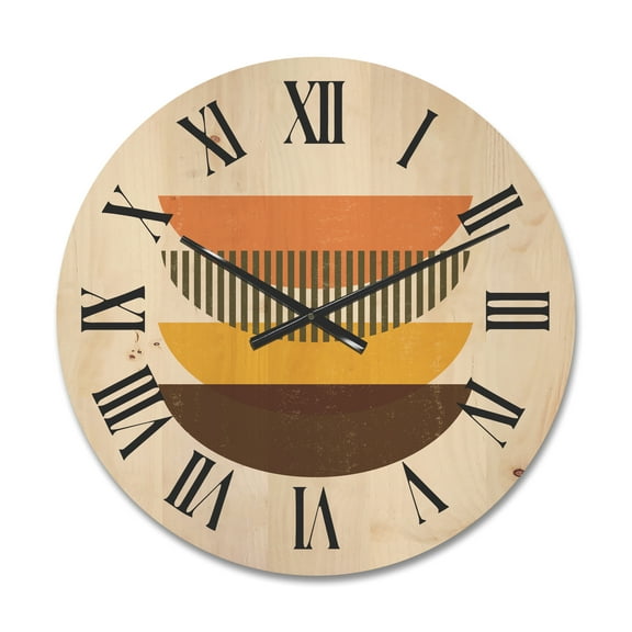 Designart 'Half Moons In Earth Tones Abstract Geometric Art' Modern Wood Wall Clock