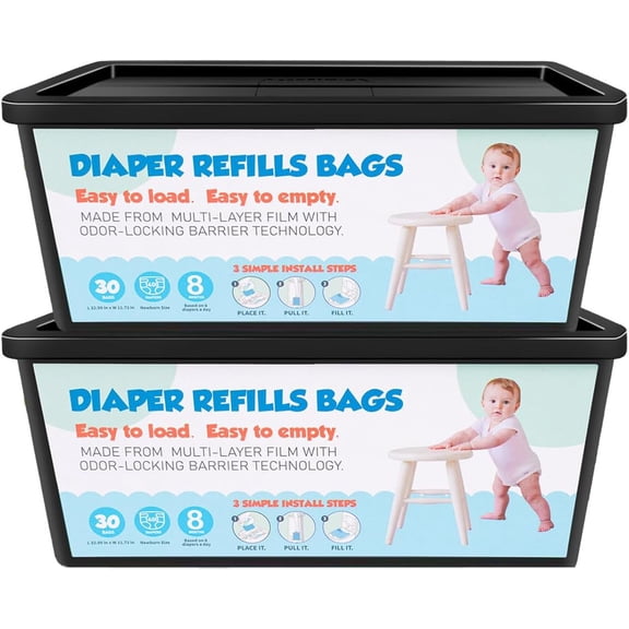 Diaper Pail Refills with 30 Bags Compatible with XIULINnie Easy Roll Signature Diaper Pail and Platinum Diaper Pail, Hold Up to 1400 Newborn-Sized Diapers Per Refill,3 Packs(90Bags)