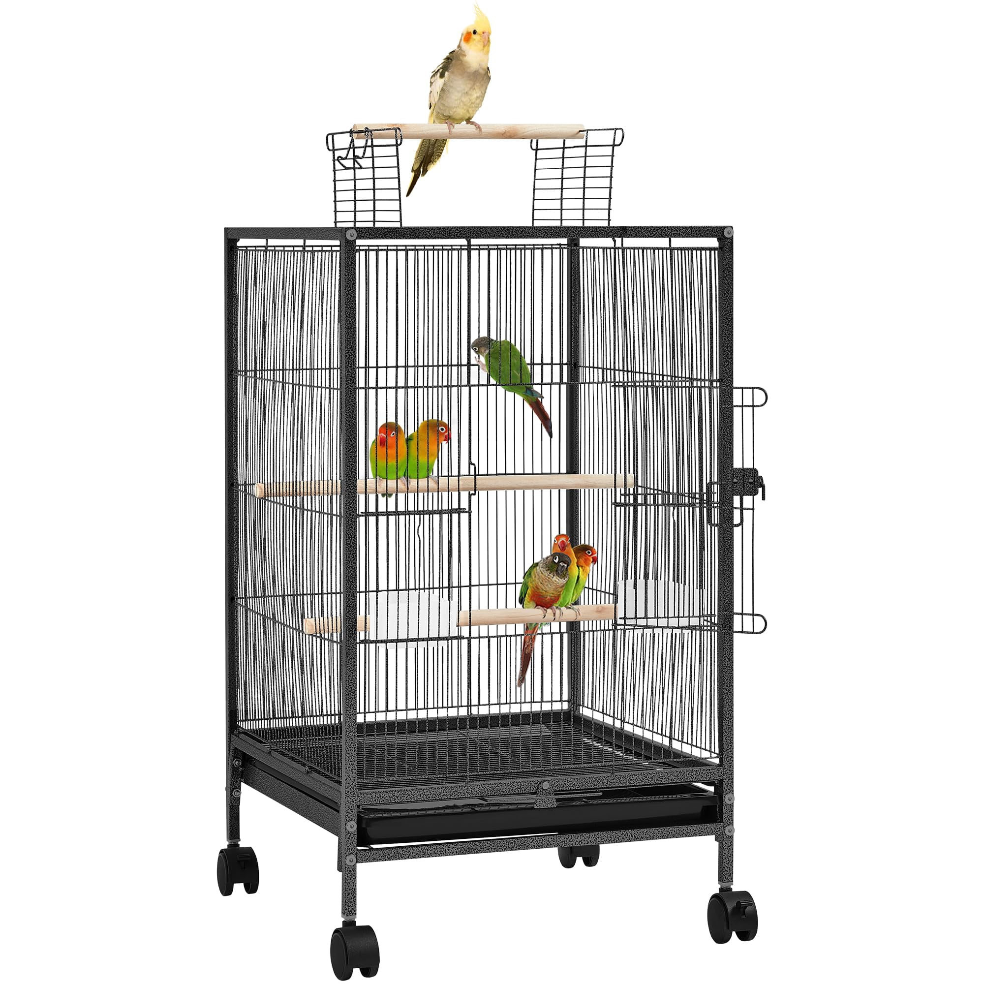 35" Open Top Bird Cage with Rolling Stand, Sturdy Metal Bird House for Parakeets Canaries, Easy Clean Pet Bird Habitat for Indoor Home Use