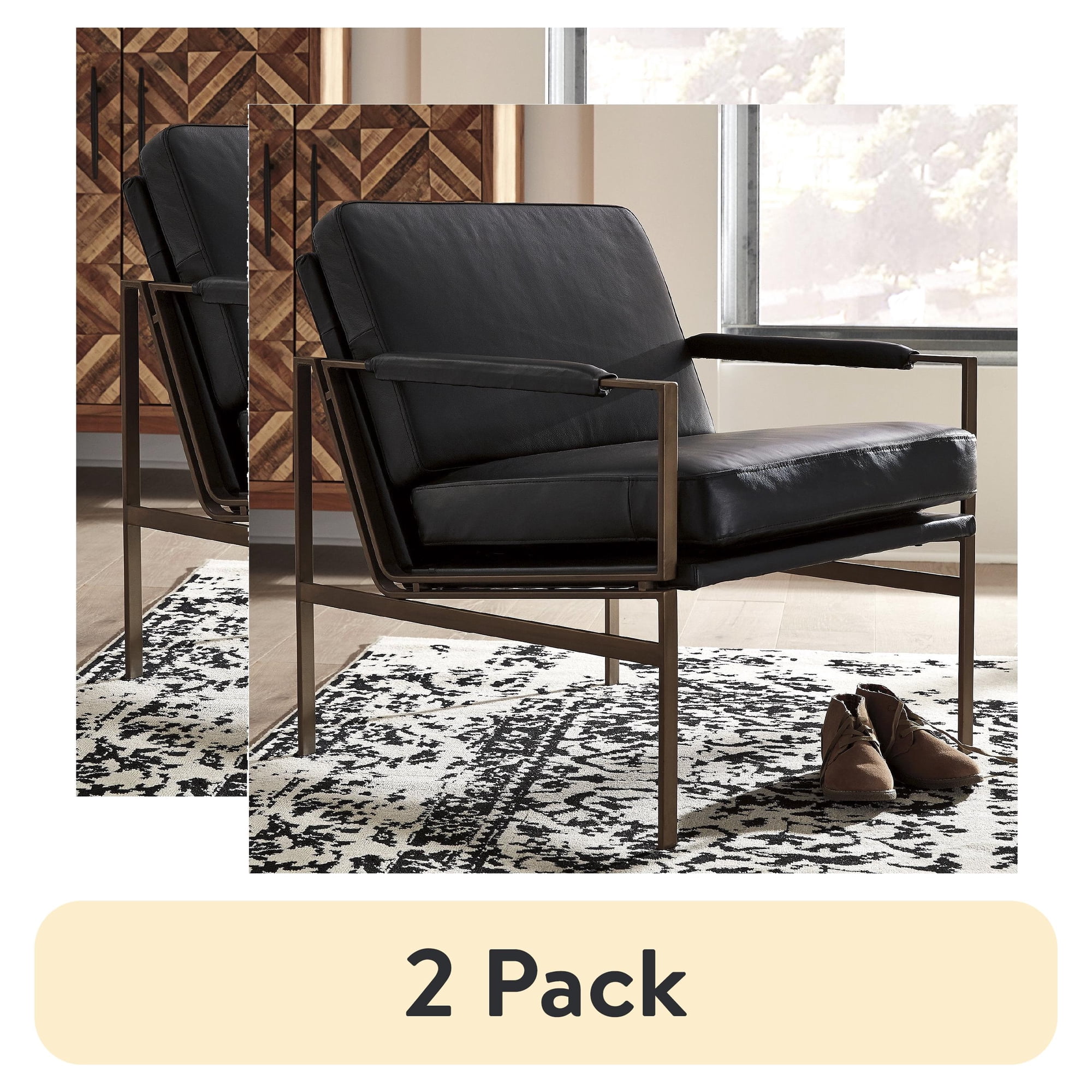 (2 pack) Signature Design by Ashley Contemporary Puckman Accent Chair Black