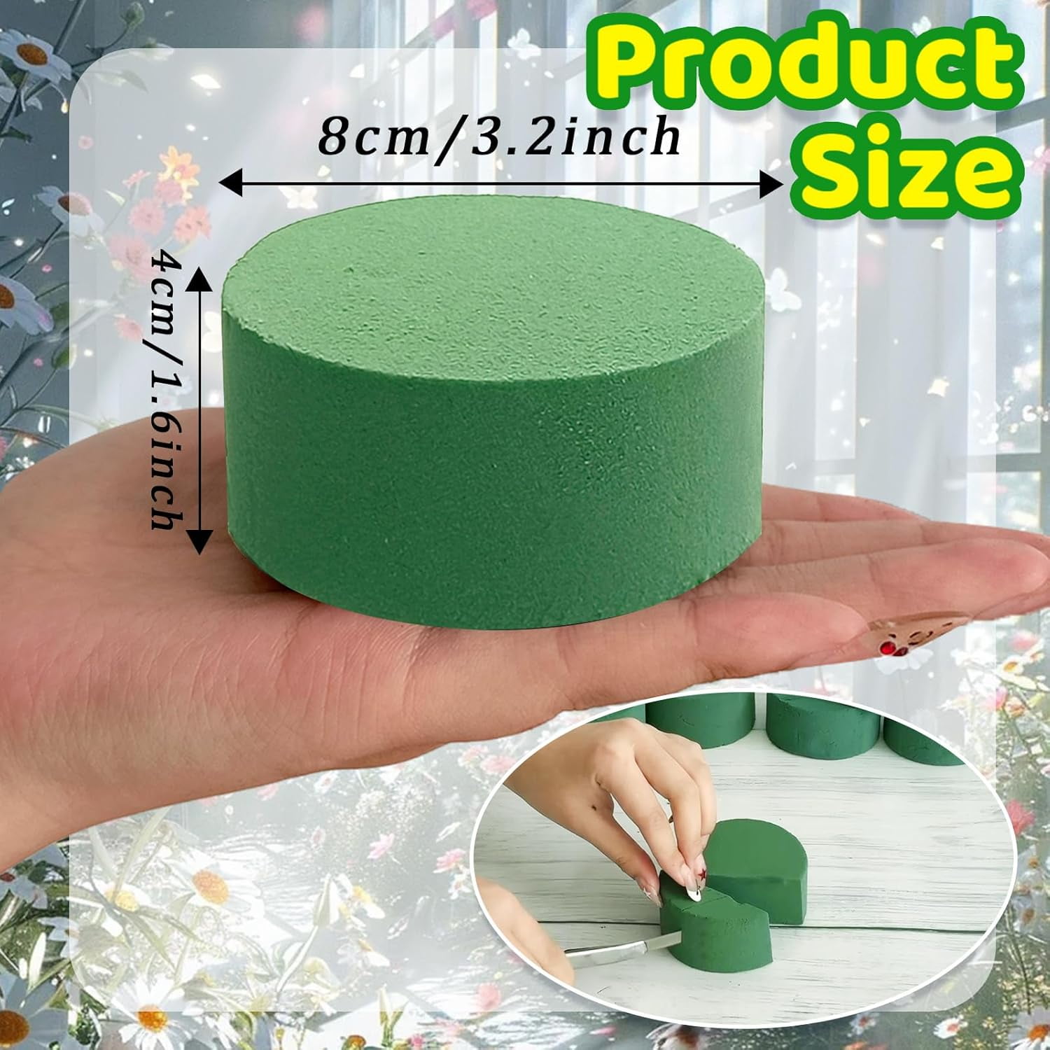 3" Round Green Floral Foam Blocks – Wet/Dry Florist Circles for Artificial & Fresh Flower Arrangements, Wedding Party Home DIY Decor Crafts(RL 10 PCS)
