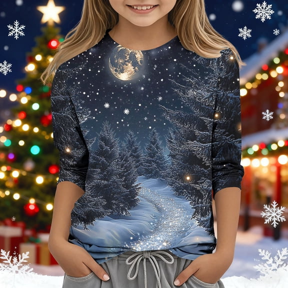 BaoFuBaoMei Boys Girls Graphic Tees Christmas Christmas Tree Long Sleeve Pullover Shirt Slim Crew Neck Fall Clothing for Christmas Dinner Vacation Holiday