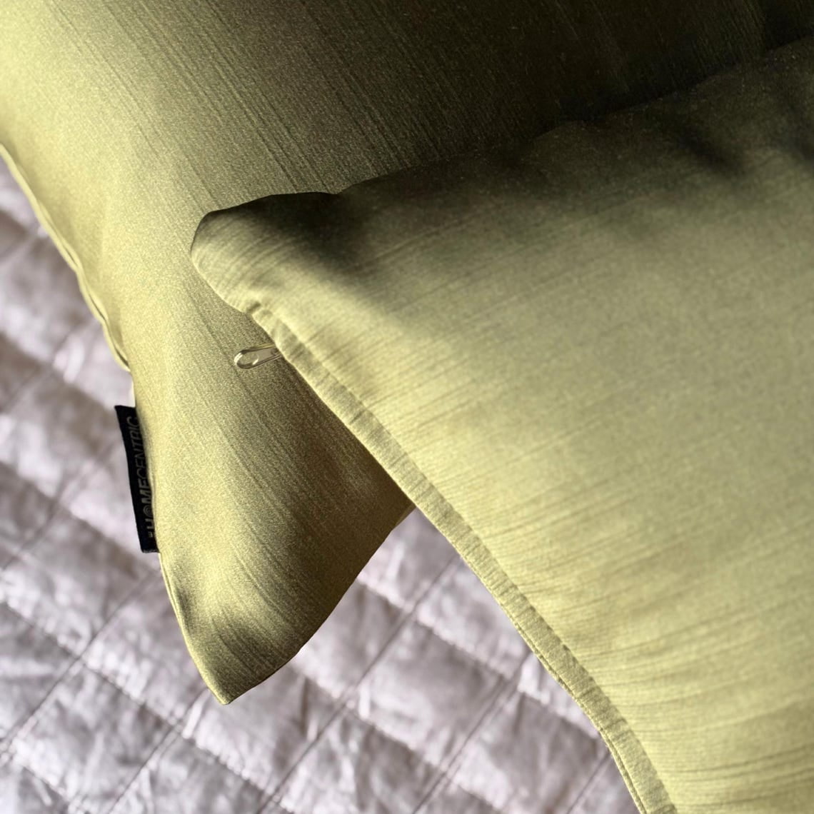 Olive Green Luxury Lumbar Pillow Cover 12"x16" | Pack of 2 Modern Satin Oblong Pillow Cover Solid | Plain Solid Pillowcases for Bed, Couch & Sofa, Modern Home Décor - Dark Green Olive Slub Satin