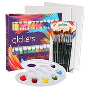 Glokers Premium Acrylic Paint Set, 24 Color Craft Paint Tubes, 10 Paintbrushes, 2 Canvases and 1 Paint Palette