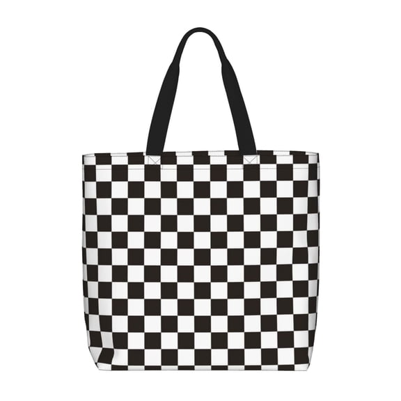 Hirioo Black and White Checkerboard for Tote Bag for Women, Quilted Shoulder Bag with Zipper, Large Capacity Handbags for Casual, Travel, Work