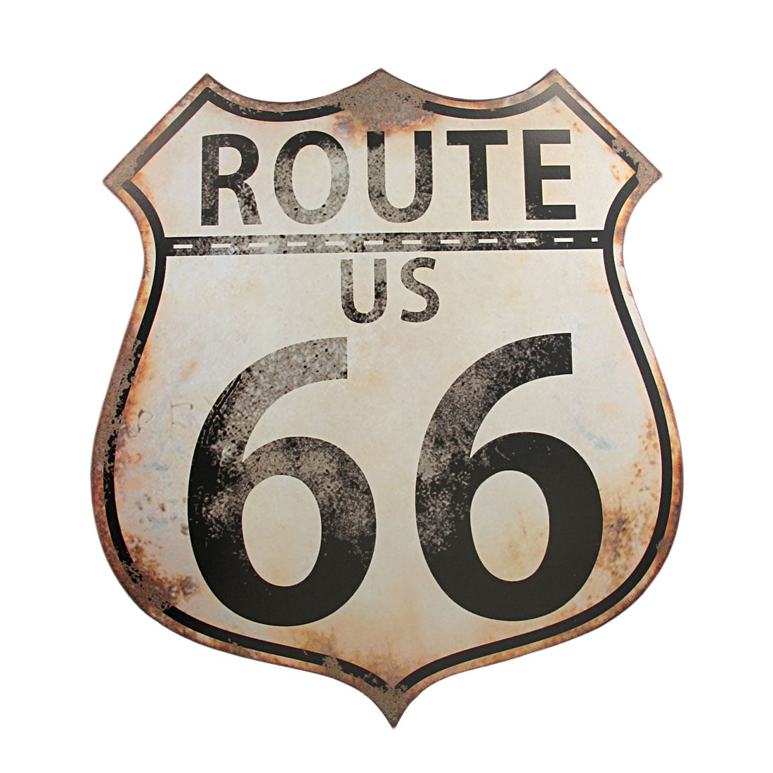 US ROUTE 66 BULLET HOLES 11.5 X 11.5" SHIELD METAL TIN EMBOSSED SIGN BAR RUSTY 