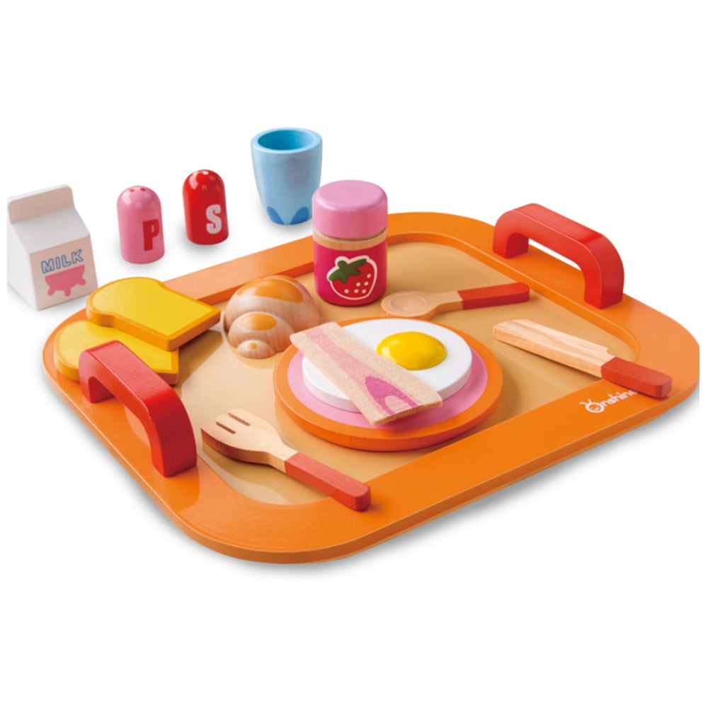 wooden toy plates and cutlery