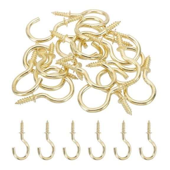 Uxcell Ceiling Hooks for Hanging Plants Copper Plating Metal Screw-in Ceiling Cup Hooks Self-Tapping Screw Eye Bolt 1.3 Inch