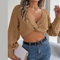 thumbnail image 5 of POROPL Pullover Sweaters for Women Lantern Sleeve Long Sleeve V-Neck Sweater Casual Blouse Top Size S-L, 5 of 8