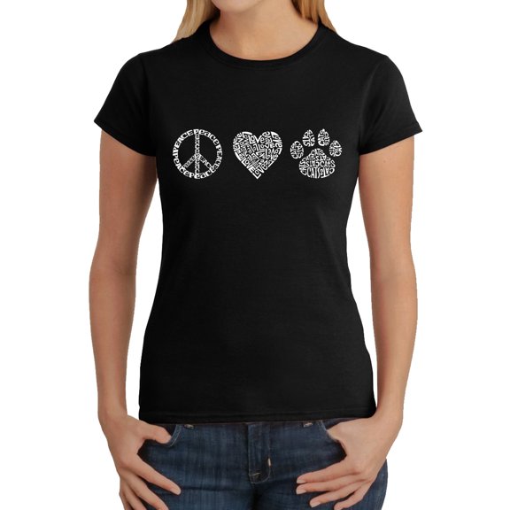 Women's Word Art T-Shirt - Peace Love Cats