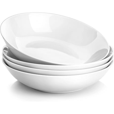

MALACASA Pasta Bowls 30 OZ Porcelain Plates Sets 4 Piece White Salad Bowls Dish Set Series Regular