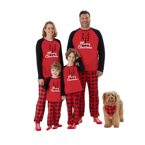 Onlypjs Family Matching Christmas Pajamas – Red & Black Buffalo Plaid "Merry Christmas" Holiday Sleepwear for Women, Men & Couples with Pet Bandana