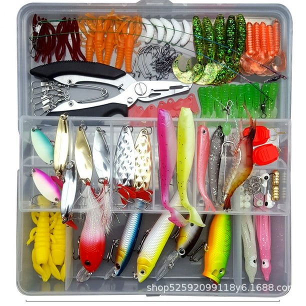 Leadingstar 75pcs/94pcs/122pcs/142pcs Fishing Lures Set Spoon Hooks Minnow Pilers Hard Lure Kit In Box Fishing Gear Accessories 75 Pieces (Random Colo