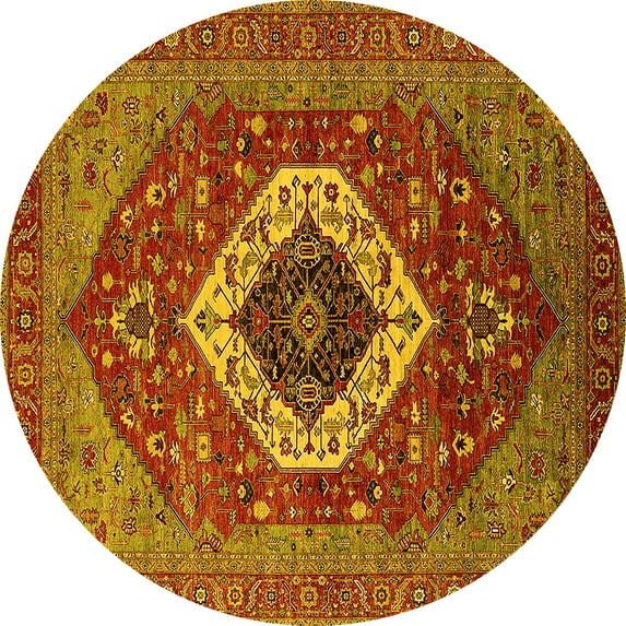 Ahgly Company Machine Washable Indoor Round Persian Yellow Traditional Area Rugs, 5' Round