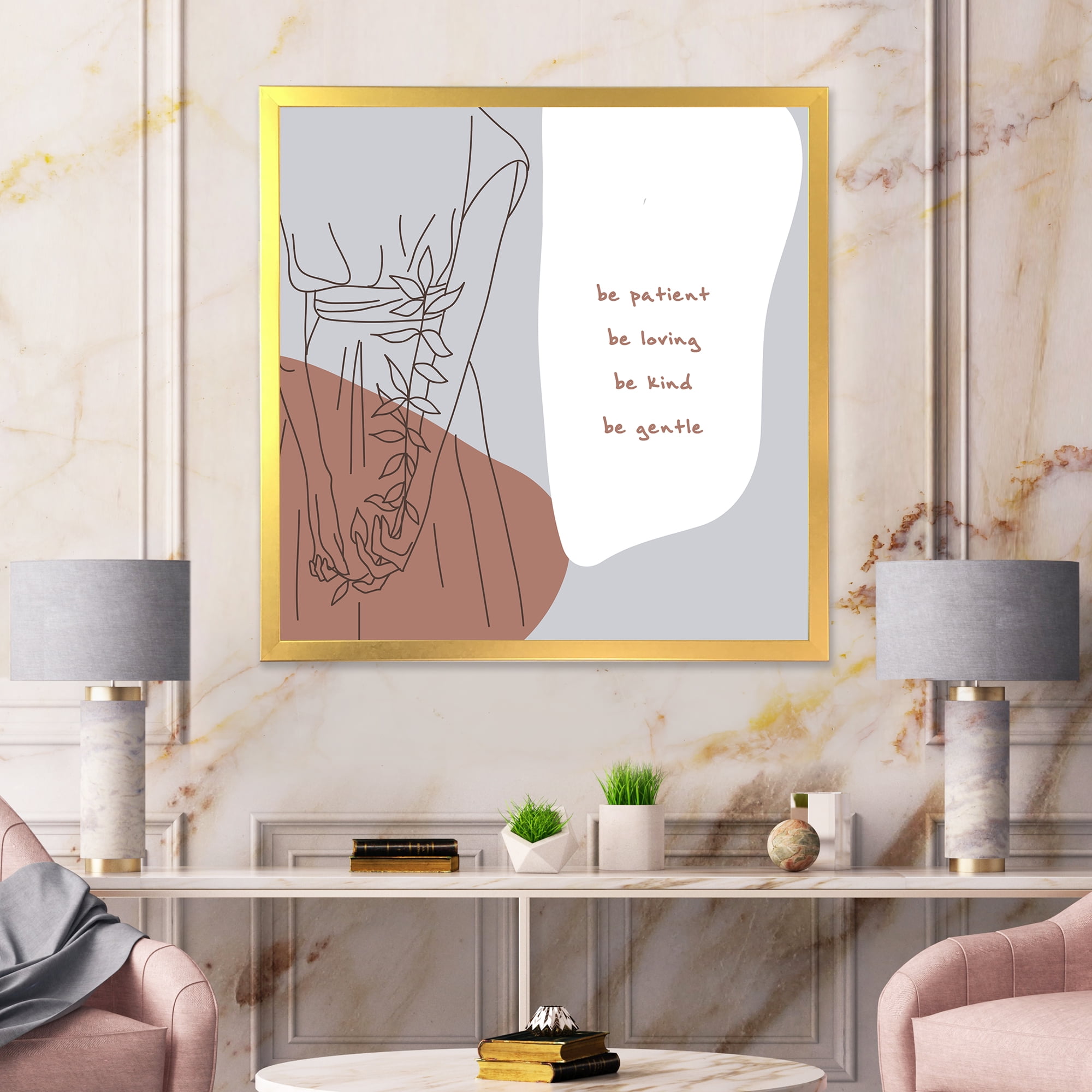 Designart 'Be Patient Be Kind Be Loving Be Patient One Line Leave' Modern Framed Art Print