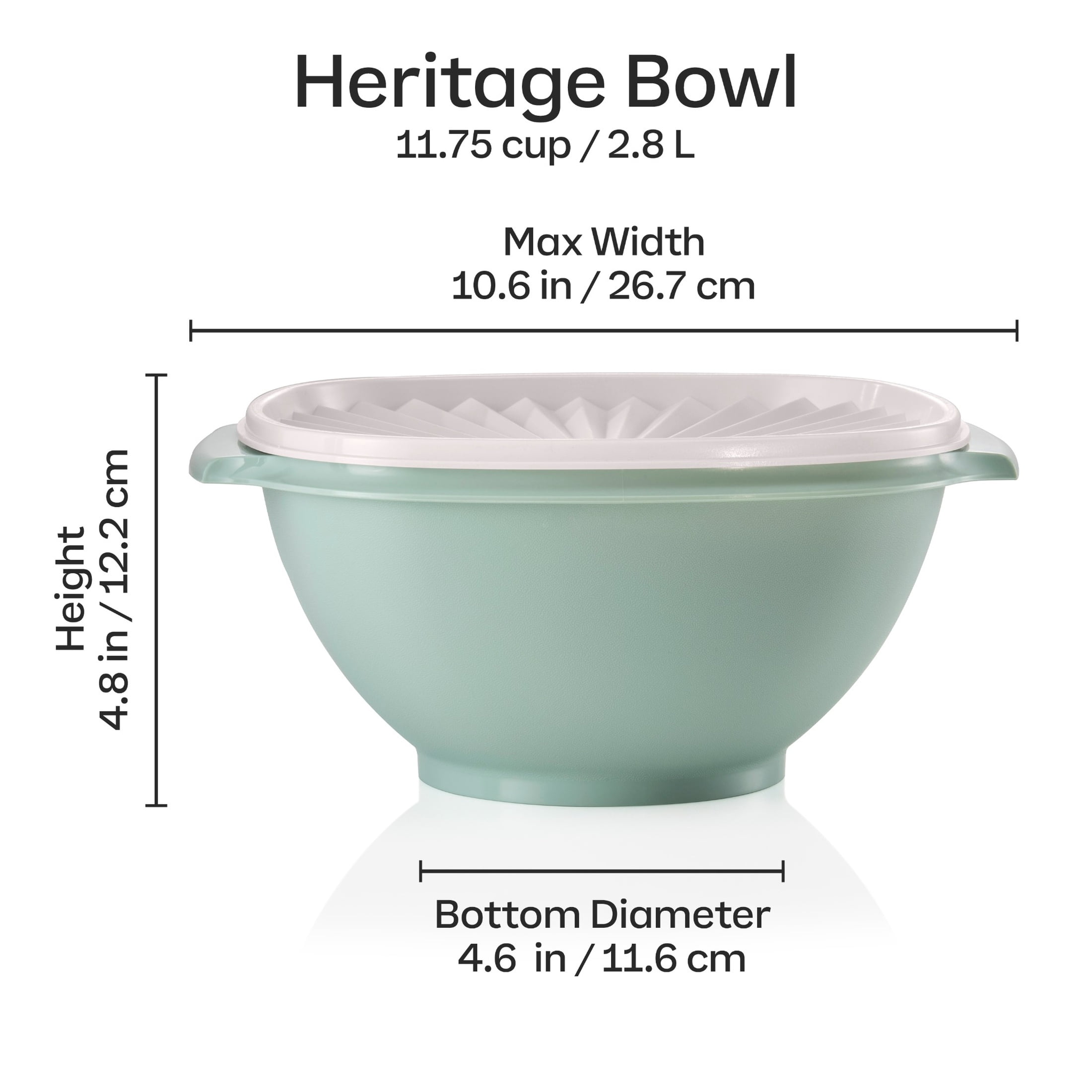 (3 pack) Tupperware Heritage 11.75-Cup Food Storage Bowl with Lid, Green