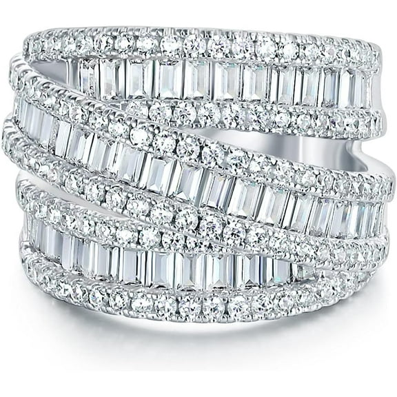 Eternity Ring Wedding Bands,18K Gold Plated 3 Rows Emerald Cut Lab Diamond Band Rings for Women Men